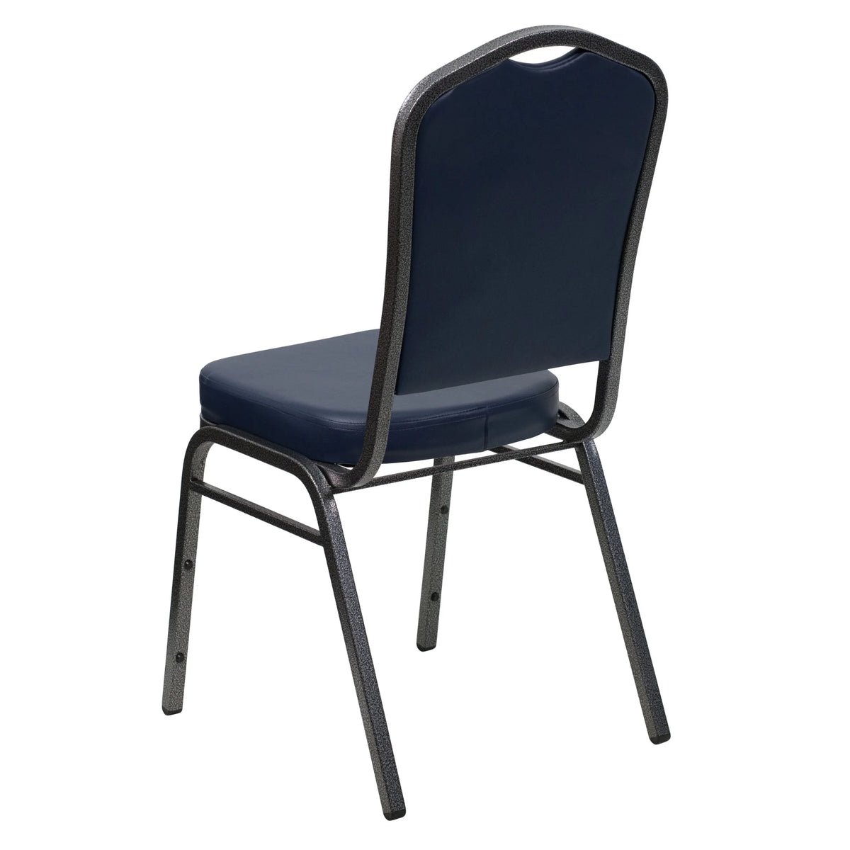 Emma + Oliver 4 Pack Crown Back Stacking Banquet Chair in Navy Vinyl - Silver Vein Frame