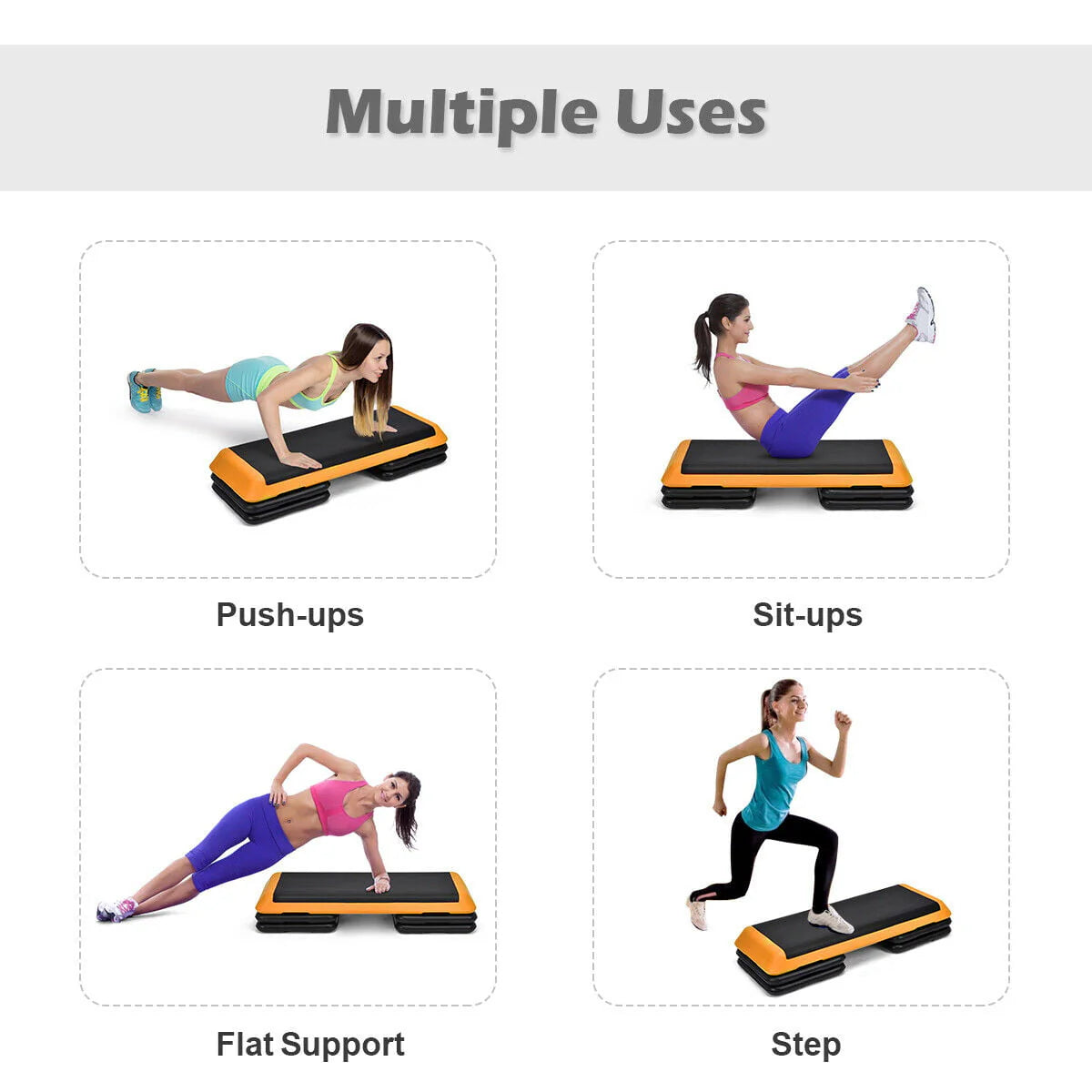 Costway Fitness Aerobic Step 43'' Cardio Adjust 4'' - 6'' - 8'' Exercise Stepper w/Risers