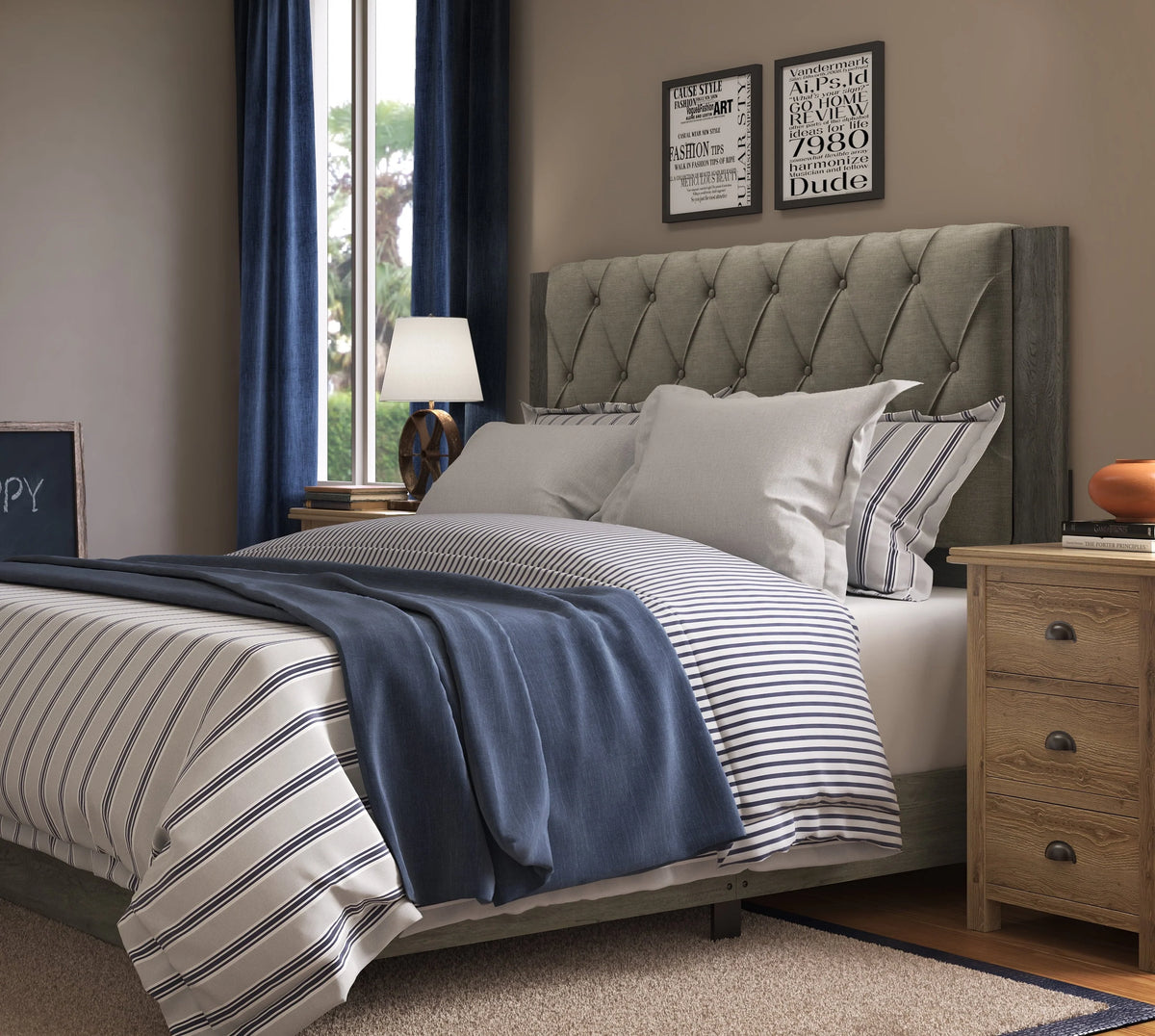 ClickDecor Kenton King Size Bed Frame with Tufted Headboard, Gray