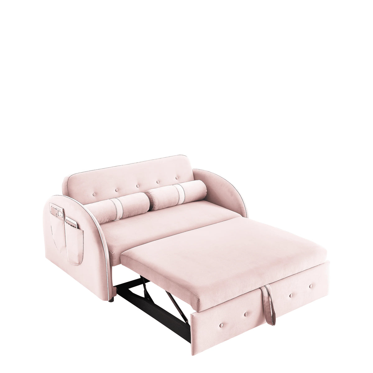 Modern Pull Out Sleeper Sofa Bed, Velvet Convertible Couch Loveseat with Adjsutable Backrest Side Pockets for Living Room Bedroom Apartment Office