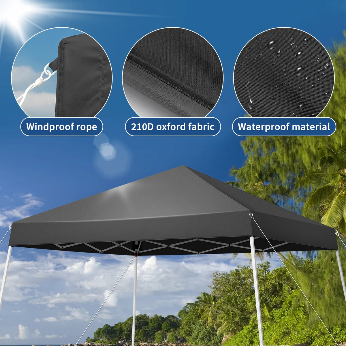 UBesGoo 6' x 6' Slant Leg Pop Up Canopy Tent Camping with Carry Bag Gray