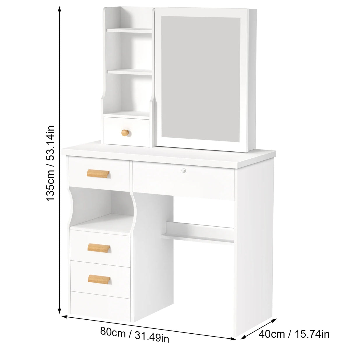 Lorelo Vanity Desk with Sliding Mirror, Bedroom Dressing Table, Makeup Table with 5 Drawers & Shelves, Hidden Storage Space