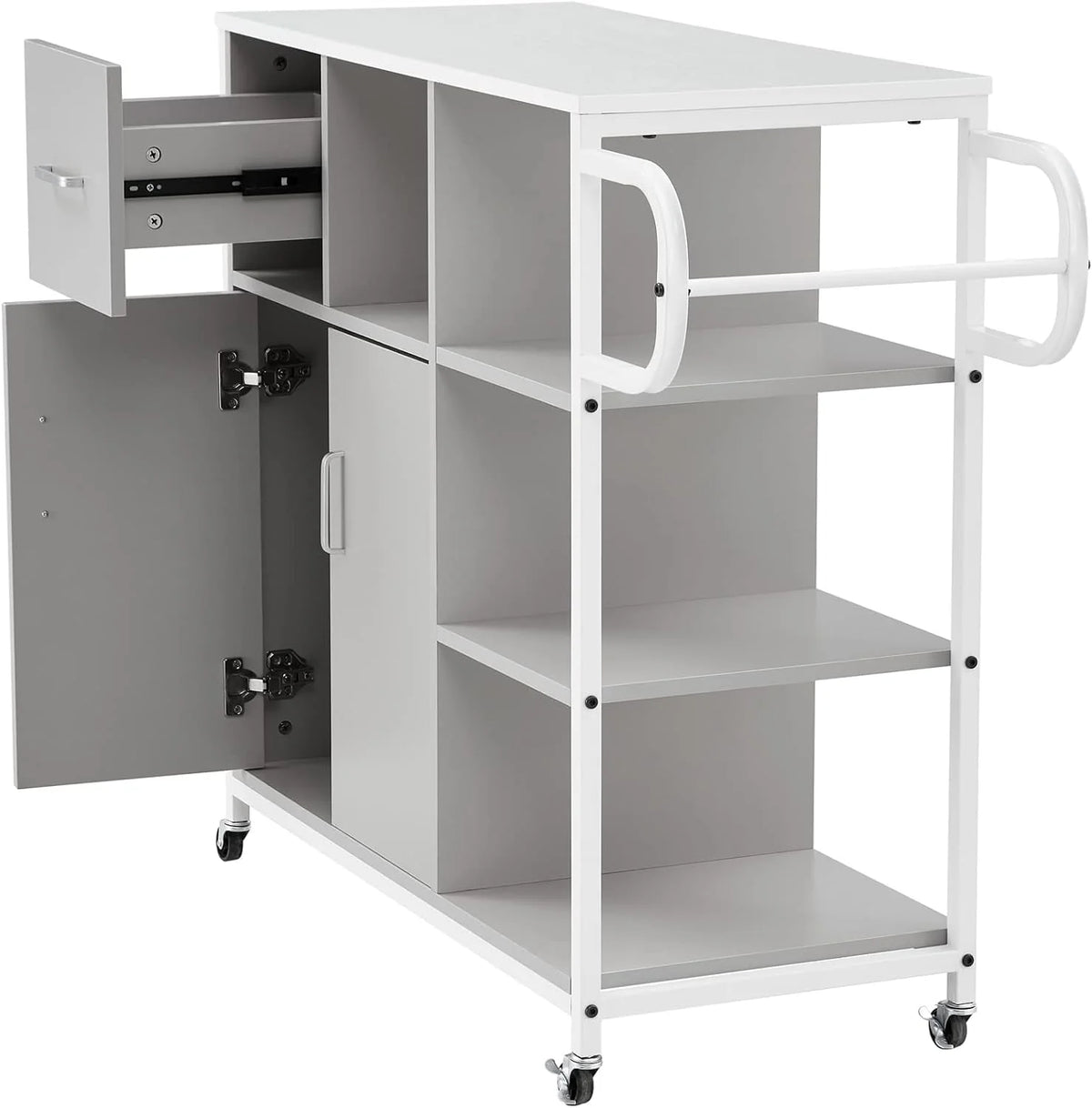 Kitchen Storage Cabinet,Storage Racks, Kitchen Island on 4 Wheels,Mobile Kitchen Table Suitable for displaying Small appliances, for Dining Room Kitchen,Gray