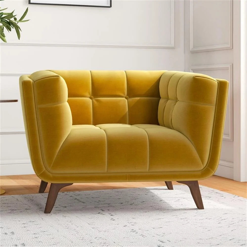 Allen Mid-Century Modern Velvet Upholstered Armchair in Blue