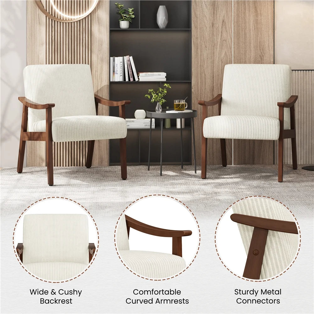Yaheetech Mid-Century Upholstered Faux Leather Armchair with Solid Wood Legs,Brown
