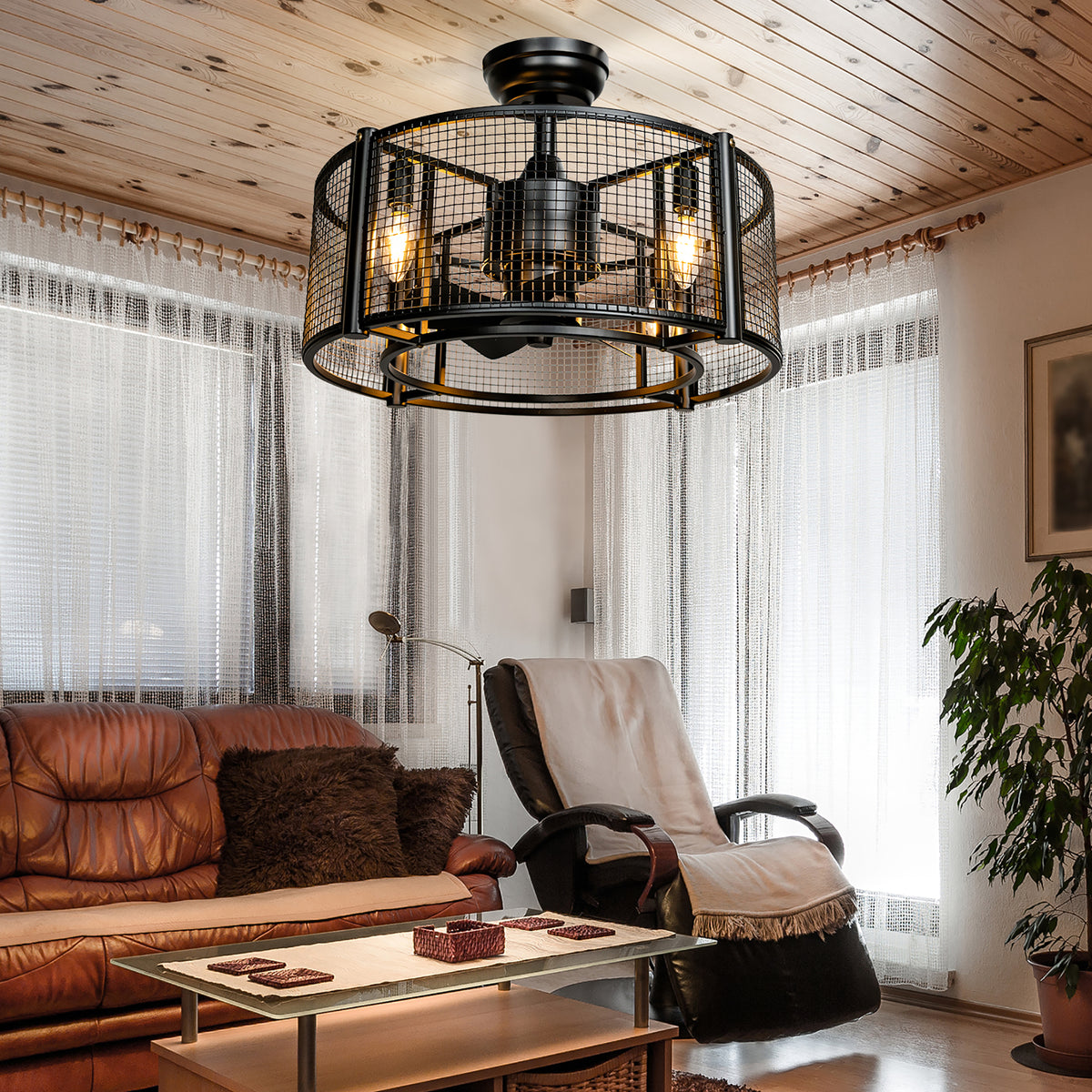 Costway 20'' Caged Bladeless Ceiling Fan with Light Reversible Motor & Remote Control