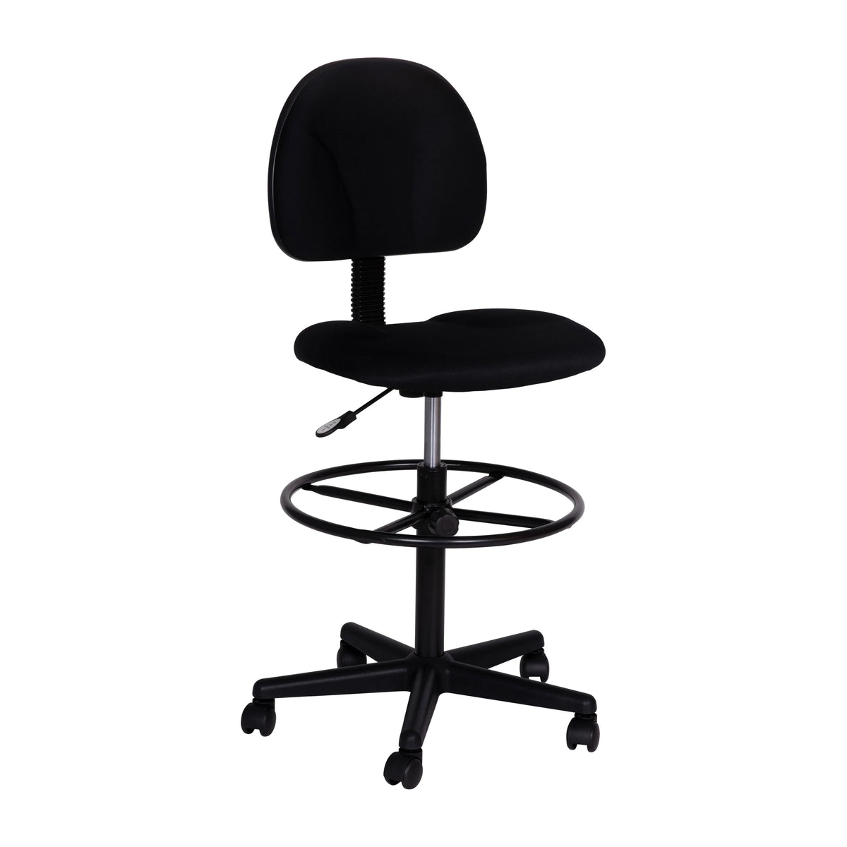 Emma  Oliver Black Fabric Drafting Chair (Cylinders: 22.5"-27"H, 26"-30.5"H)