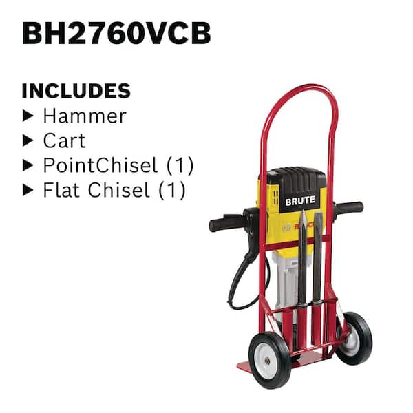 Brute 15 Amp 1-1/8 in. Corded Concrete Portable Electric Hex Breaker Hammer Kit with Cart and 2 Chisels