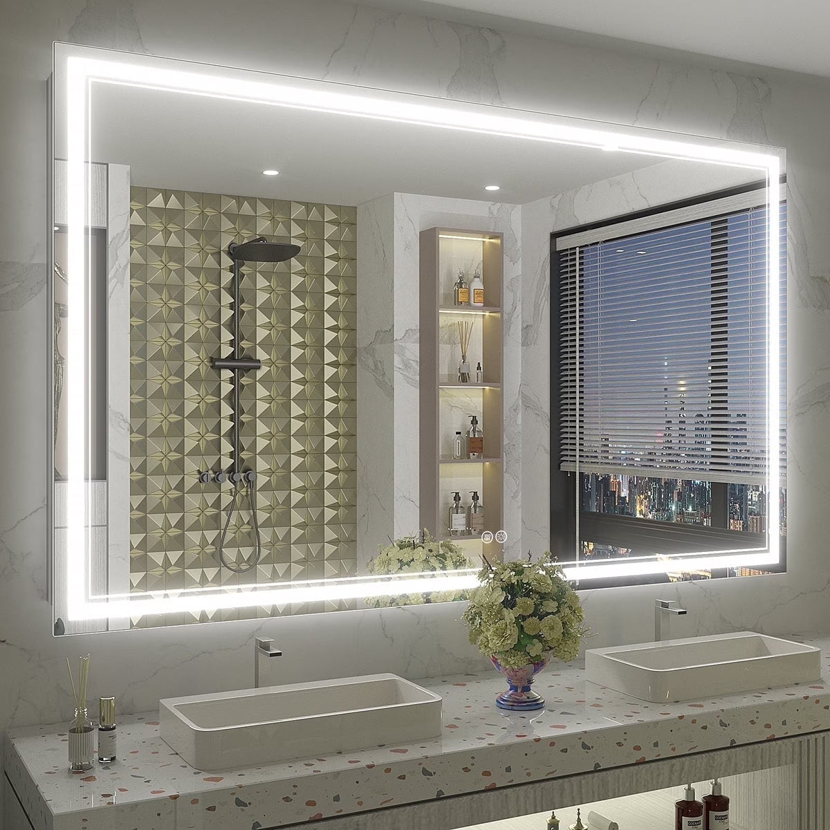 Frameless Frontlit LED Anti-fog Bathroom Vanity Mirror 96x36 inch