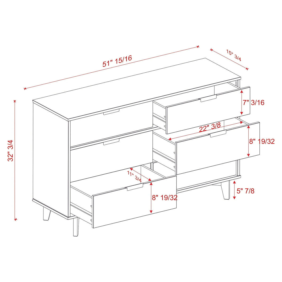 Walker Edison Sonoma 6-Drawer Solid Wood Caramel Dresser