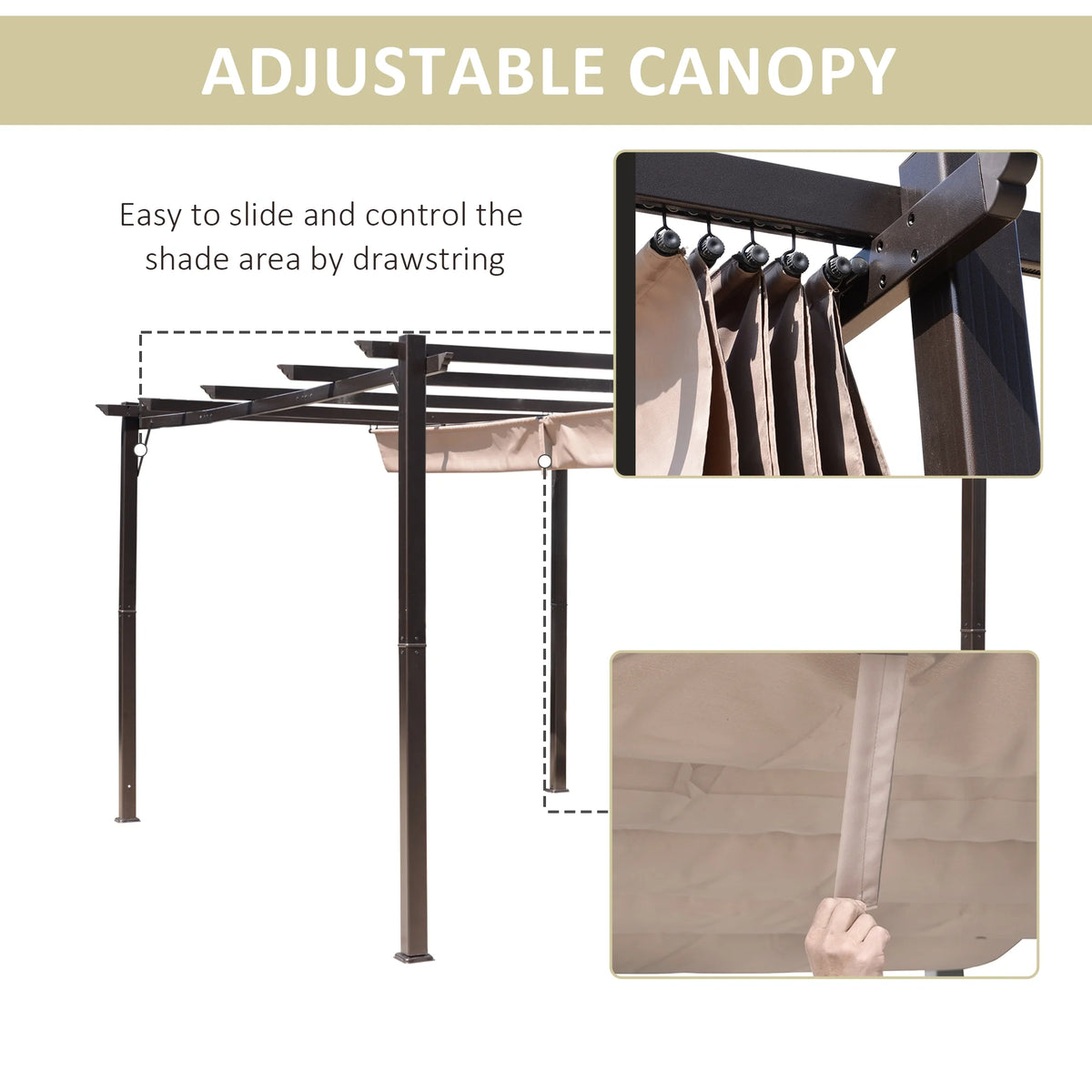 Outsunny 10' x 10' Pergola with Retractable Shade Canopy, Aluminum, Gray