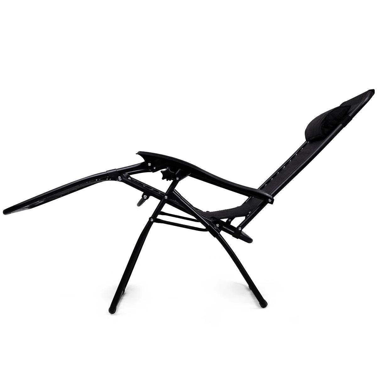 Gymax 3PC Zero Gravity Reclining Lounge Chairs Pillows Table Portable Folding Beige