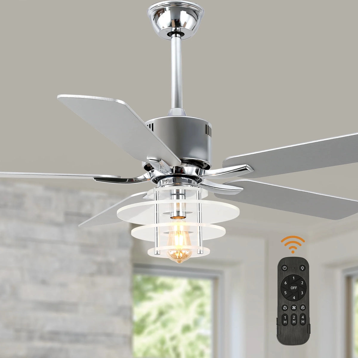 Bella Depot 52" Modern Black Ceiling Fan 6-Speed Reversible with Light and Remote Control