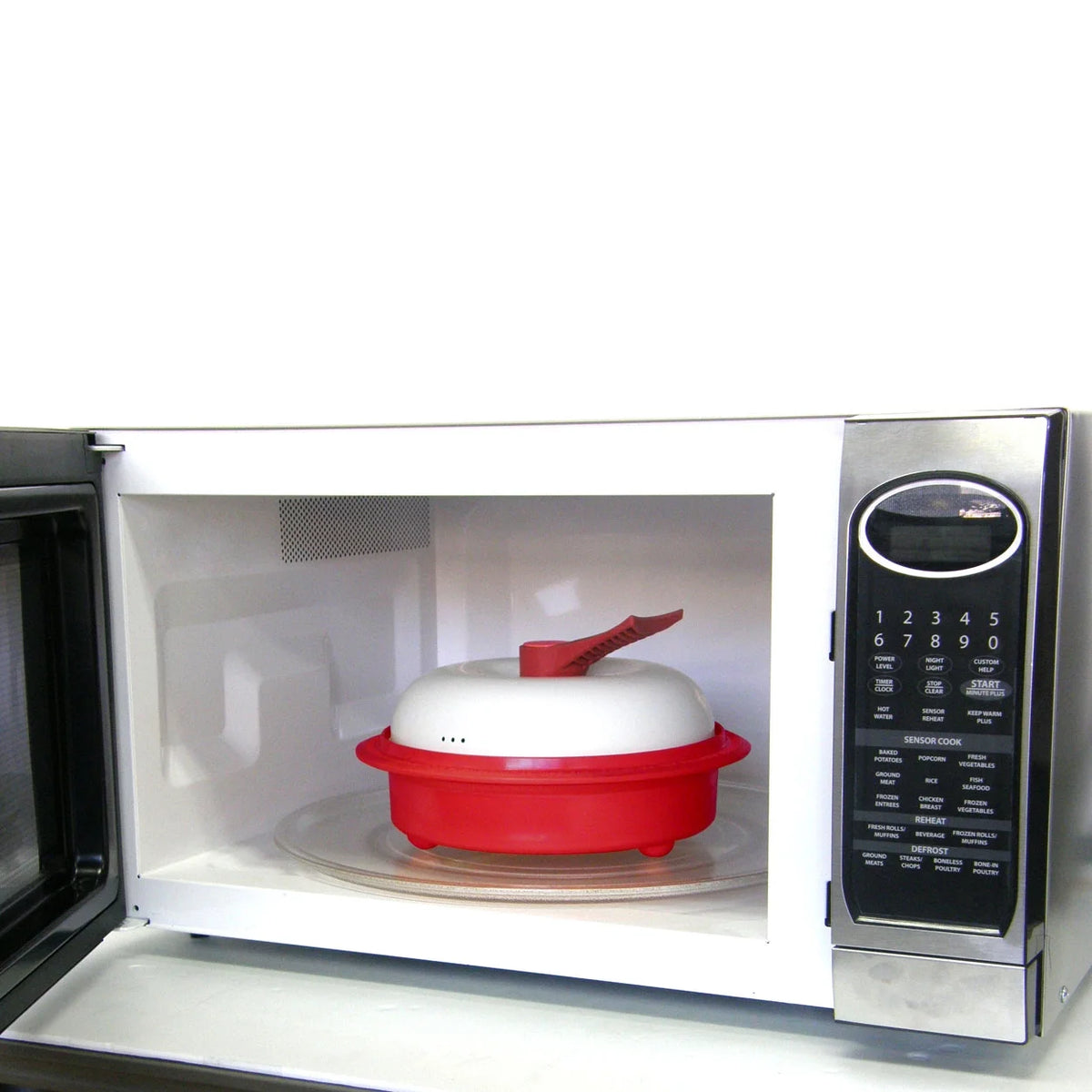 microHearth 1.5-Quart Nonstick 4-piece Everyday Pan Set for Microwave Cooking, Red