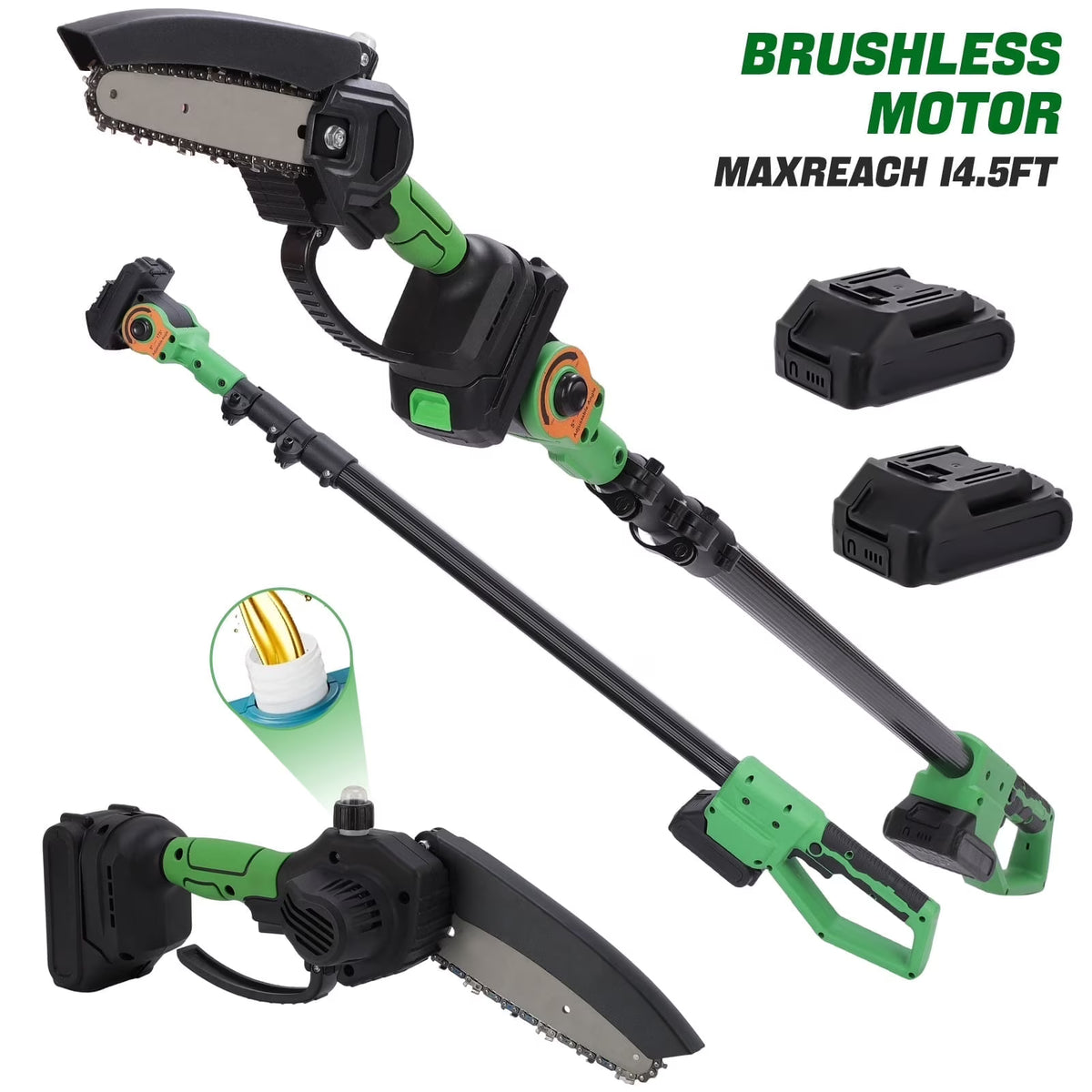 2-in-1 Brushless Cordless Pole Saw,6in + 8in Mini Chainsaw & Pole Saw with 2pcs 2.0A Batteries, 13.6ft Max Reach Brach Tree Saw Telescoping Extension Rod for Wood Tree Trimming Wood Cutting��Red