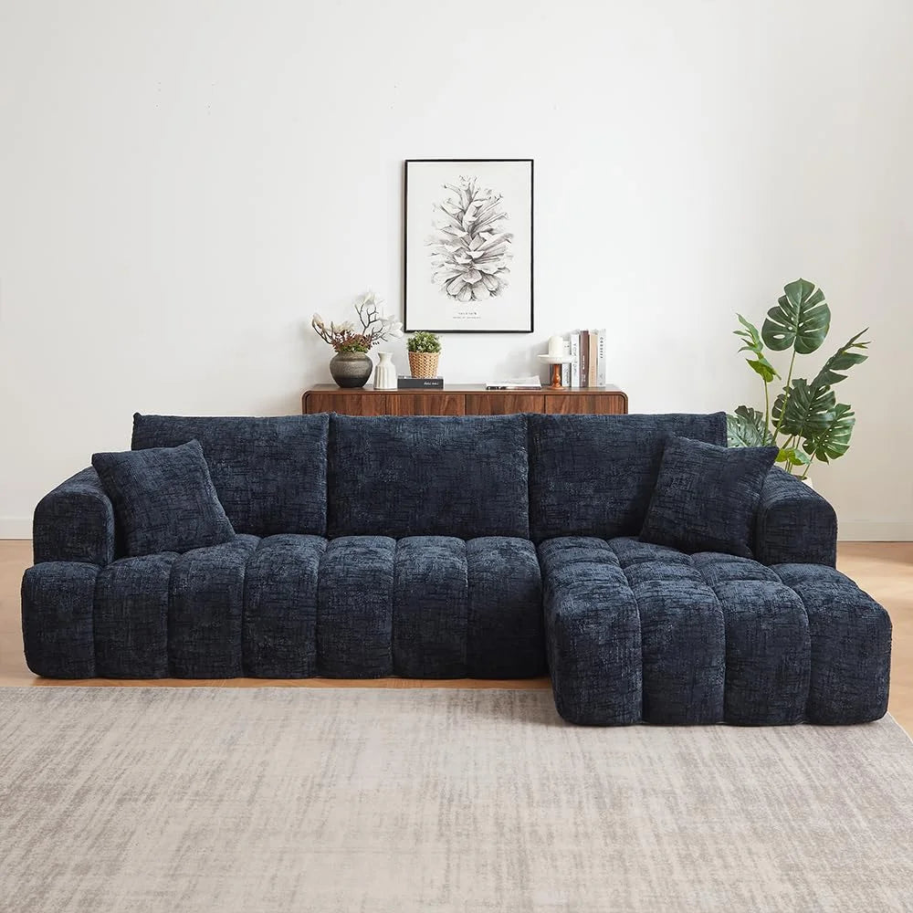 Lovableguy L-Shape Oversized Sectional Sofa,Chenille Modular Cloud Couch Sectional with Right Chaise Lounge,No Assembly,Upholstered Floor Sofa for Living Room Bedroom,khaki