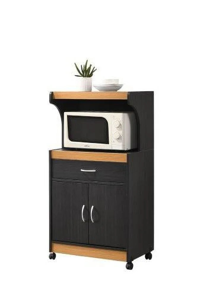 Hodedah Microwave Contemporary Wooden Kitchen Cart in Cherry Finish