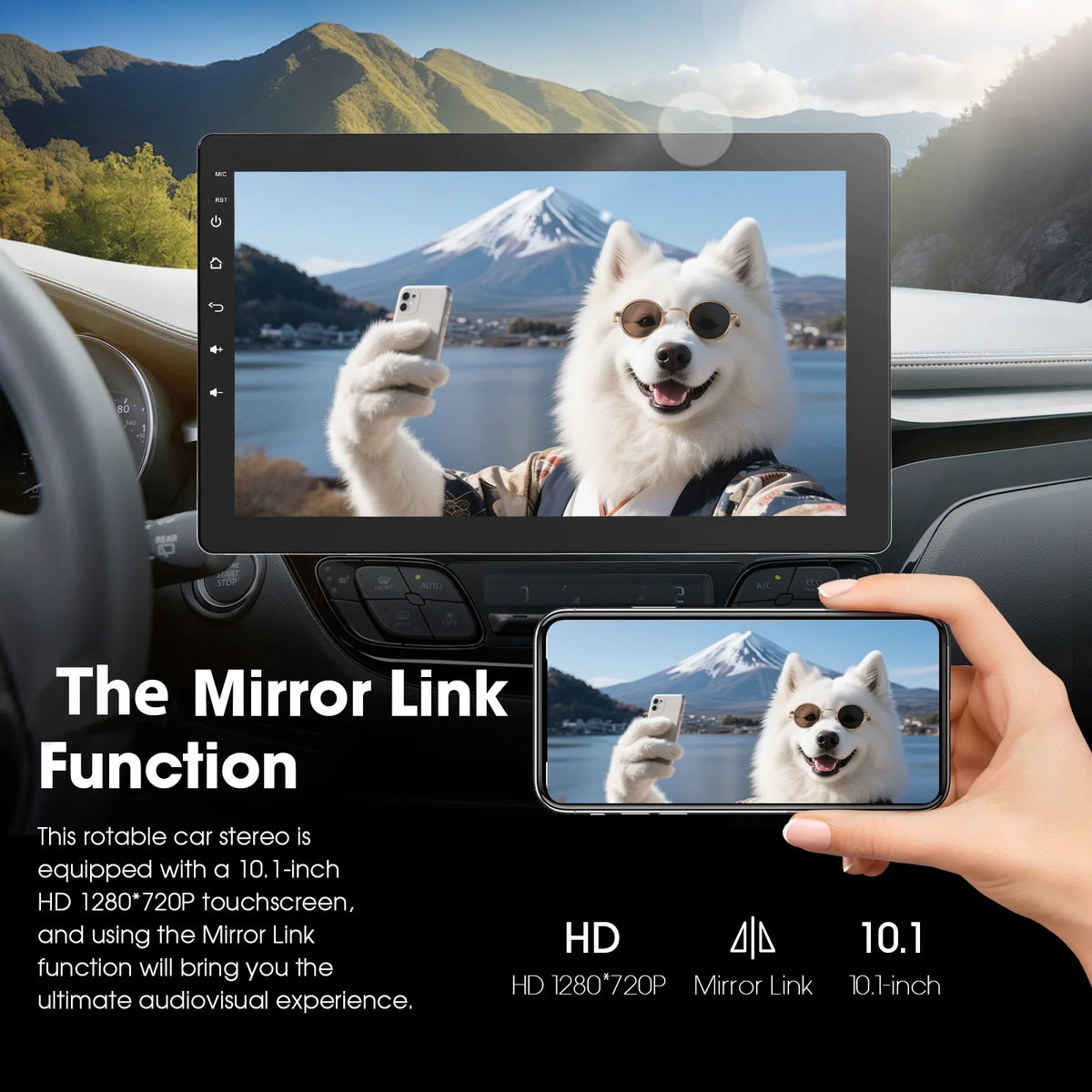 Haudio 10.1" Rotatable Touch Screen Car Stereo Single Din, Wireless CarPlay/Android Auto Car Video, 2GB+32GB, GPS Navigation, Hi-Fi Sound Car Audio, BT 4.2, Backup Camera(Vertical Fit)