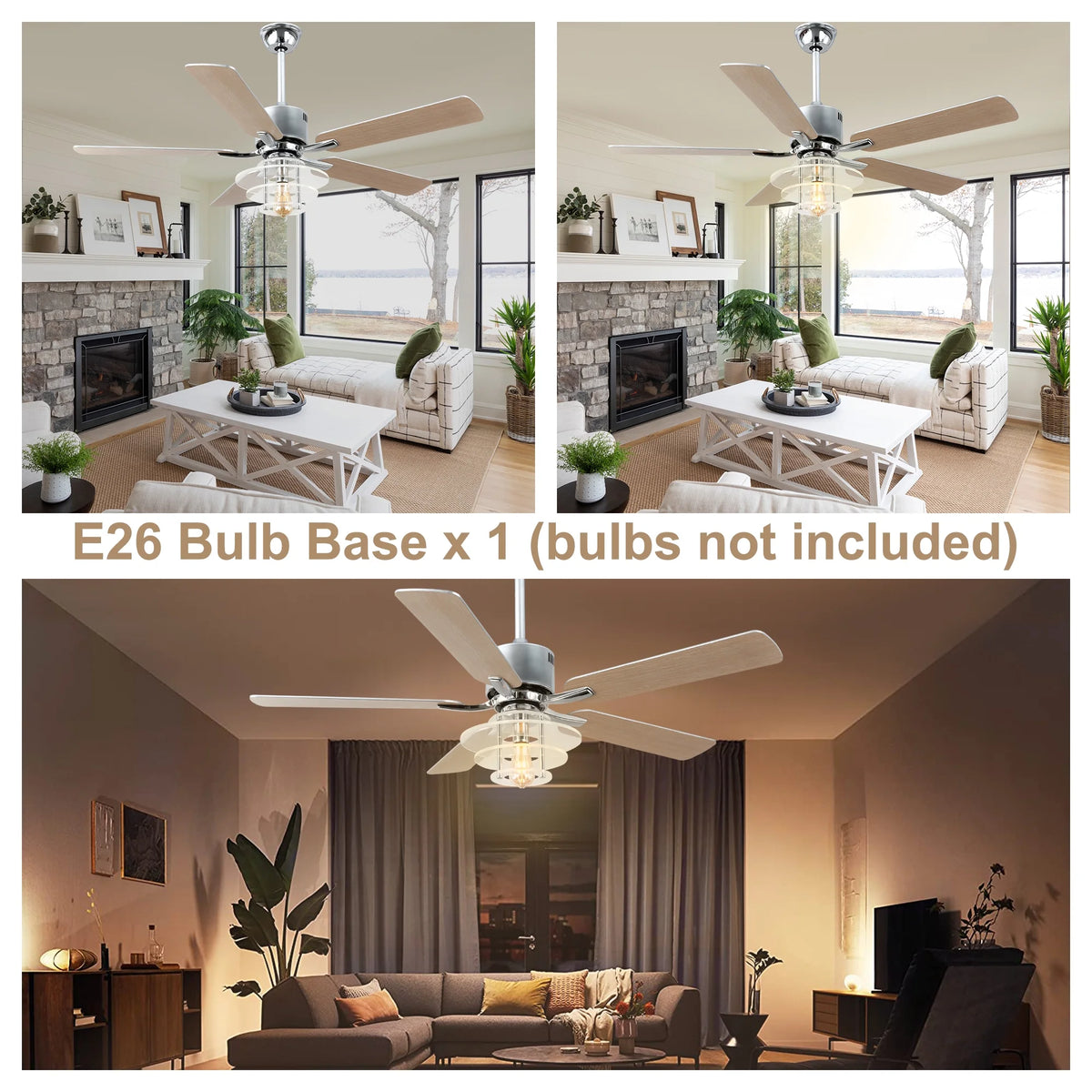 Bella Depot 52" Modern Black Ceiling Fan 6-Speed Reversible with Light and Remote Control
