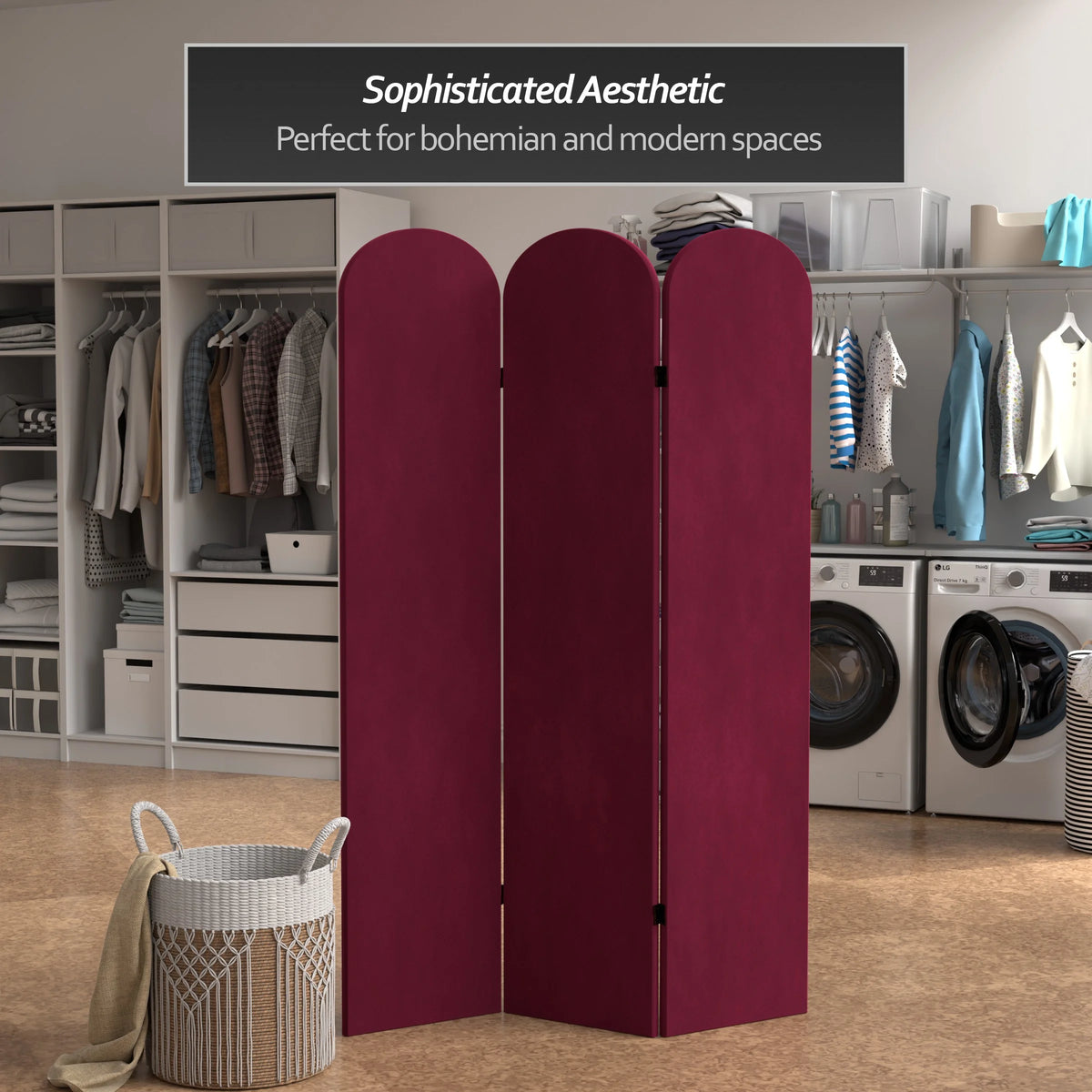 6 ft. Classic Arch Velvet Room Divider Lilac 3 Panel