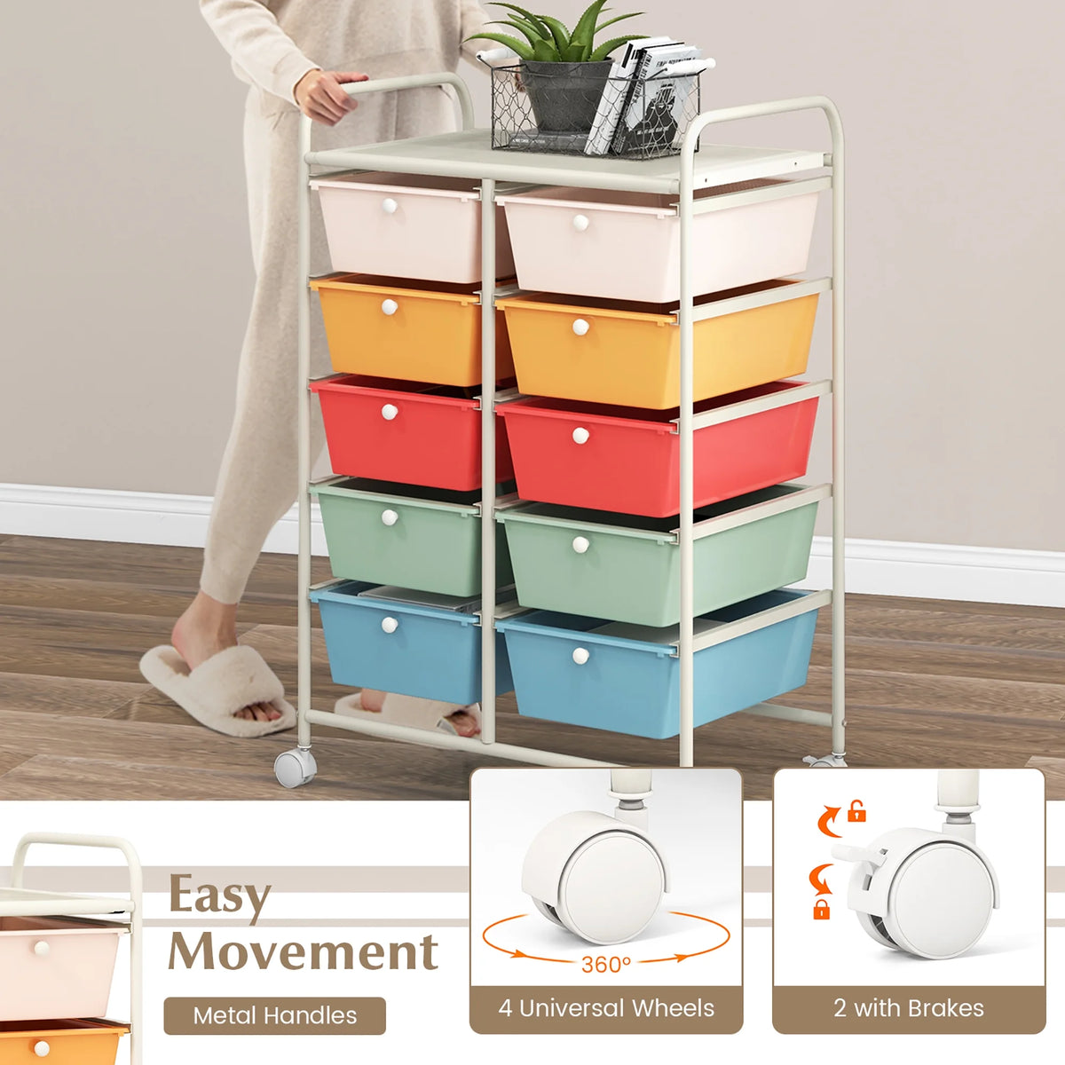 Gymax 10-Drawer Rolling Storage Cart Tools Scrapbook Paper Organizer on Wheels Black Gradient