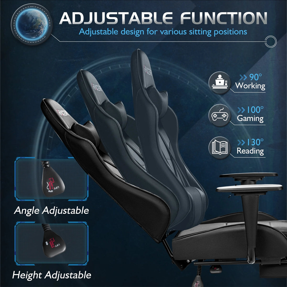 Homall Massage Gaming Chair Office Chair High Back PU Leather Chair with Footrest, Black