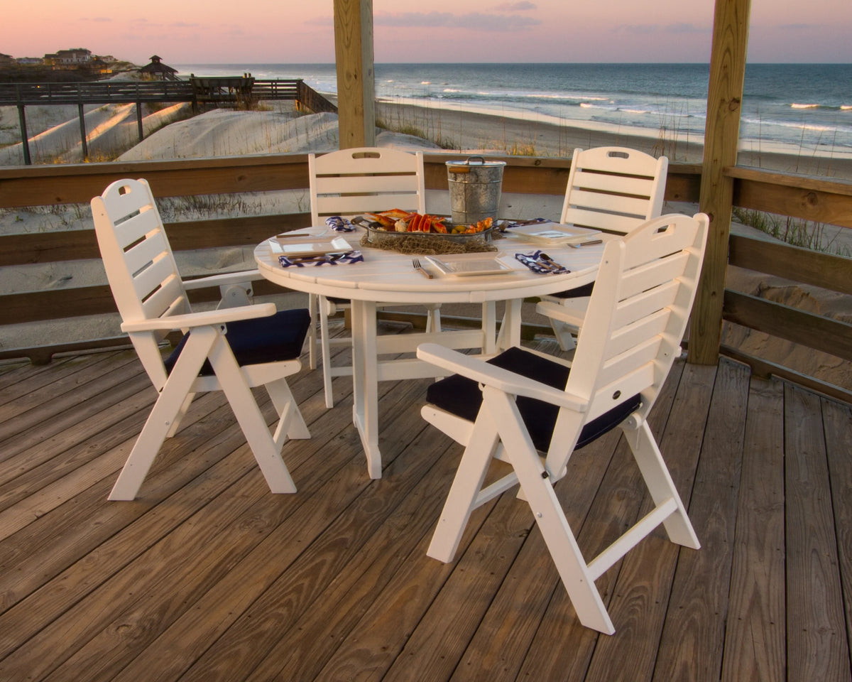 POLYWOOD Nautical 5 Piece Transitional Outdoor Folding Dining Table Set, Gray