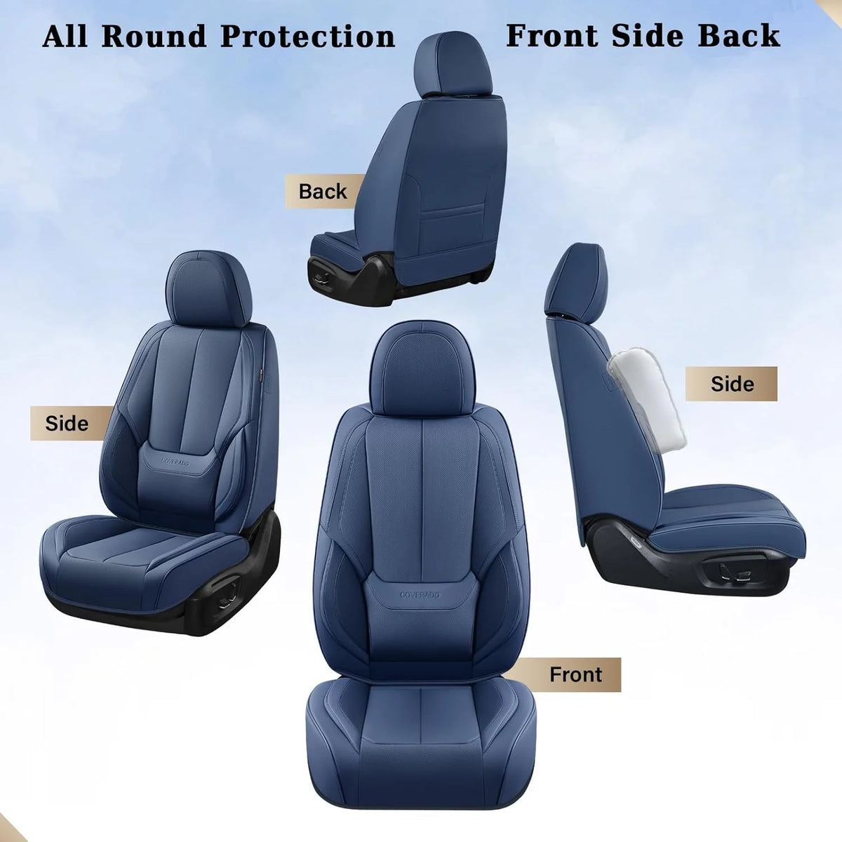 Coverado Black Front Car Seat Covers, Stylish Waterproof Premium Leather Automotive Seat Protectors, Airbag Compatible Auto Interior Accessories Universal Fit for Most Cars SUV Pick-up Trucks
