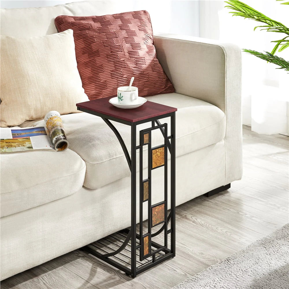 Easyfashion C-shaped Wood End Table, Set of 2, Brown/Black