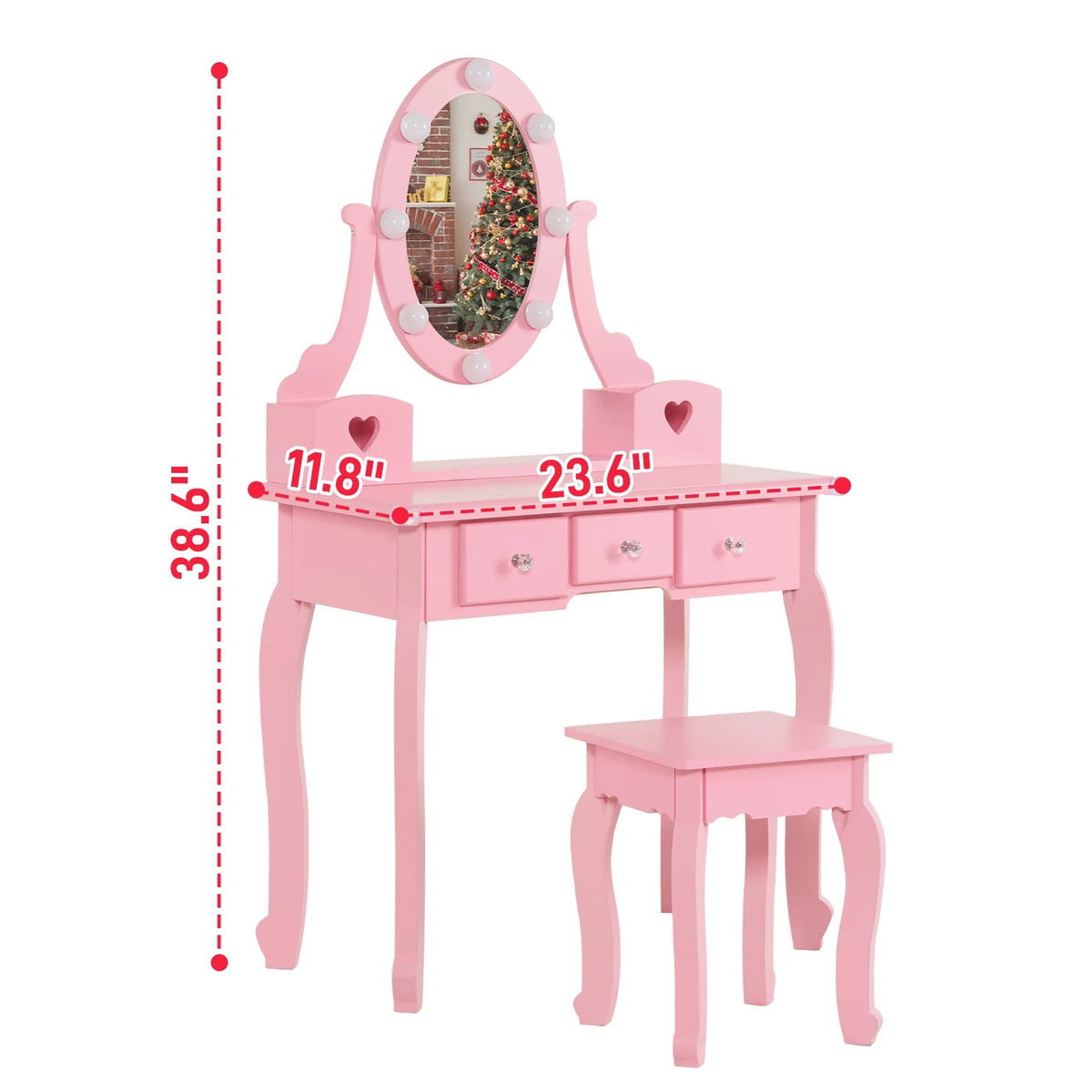 Zimtown Kids' Vanity Set with 3-Color LED Lighted Mirror Makeup Table with Matching Stool, Purple