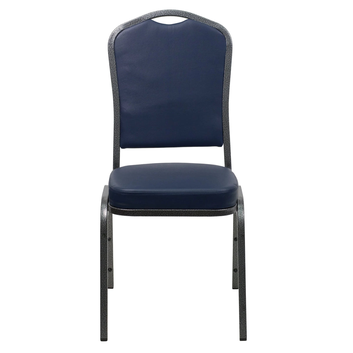 Emma + Oliver 4 Pack Crown Back Stacking Banquet Chair in Navy Vinyl - Silver Vein Frame
