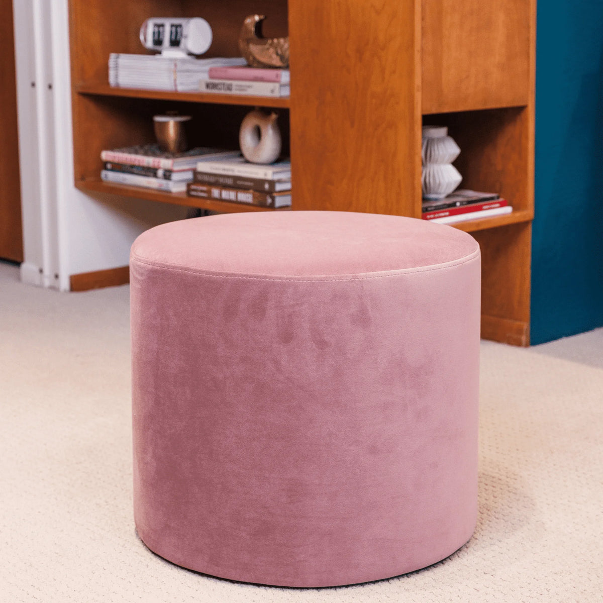 Wovenbyrd Round Pouf Ottoman with Foam Core, Gray �C Perfect for Living Room or Bedroom