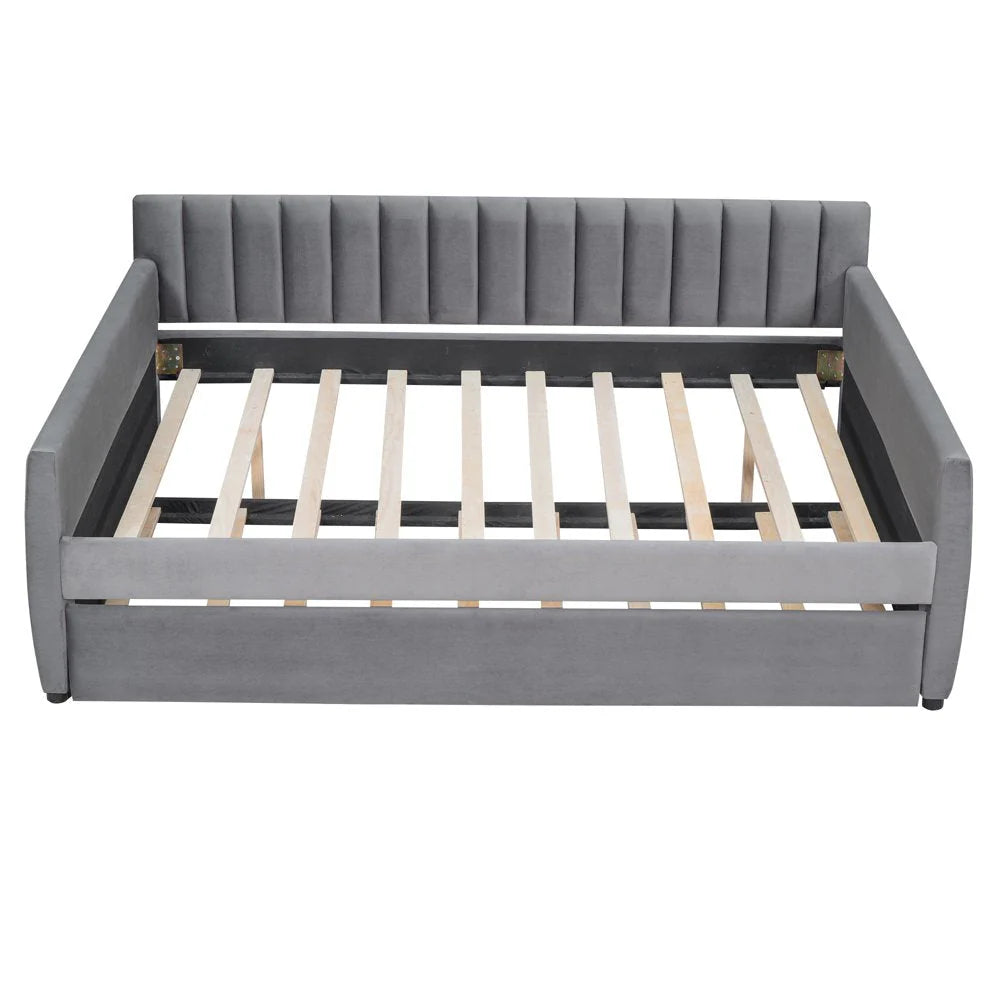 GZXS Full Size Upholstered Daybed with Trundle Bed for Living Room, Gray