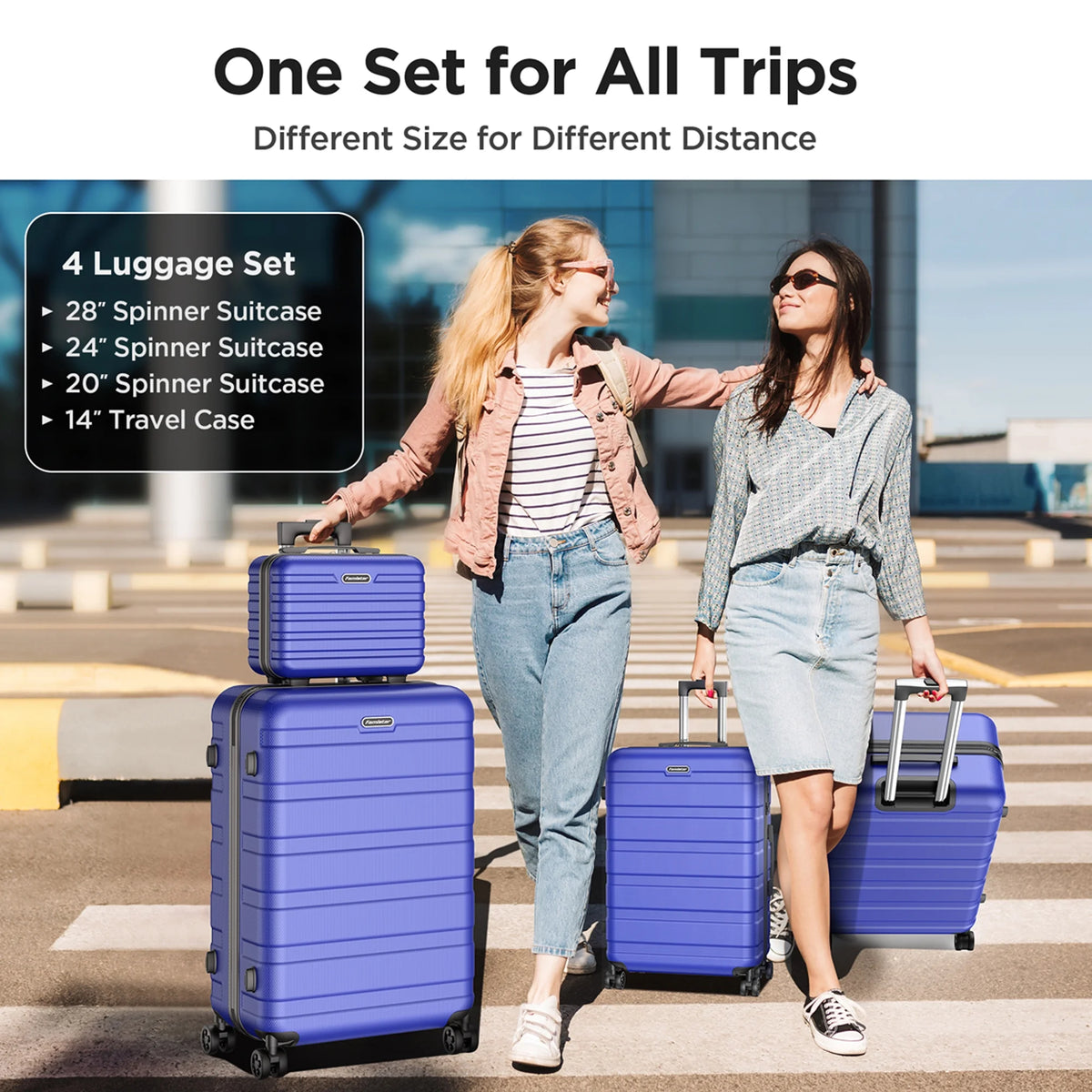11Pcs Luggage Sets, ABS Hardshell Suitcase w/ Dual 360° Spinner Wheels & TSA Lock, Lightweight Durable Hardside Carry on Luggage for Travel, Deep Black