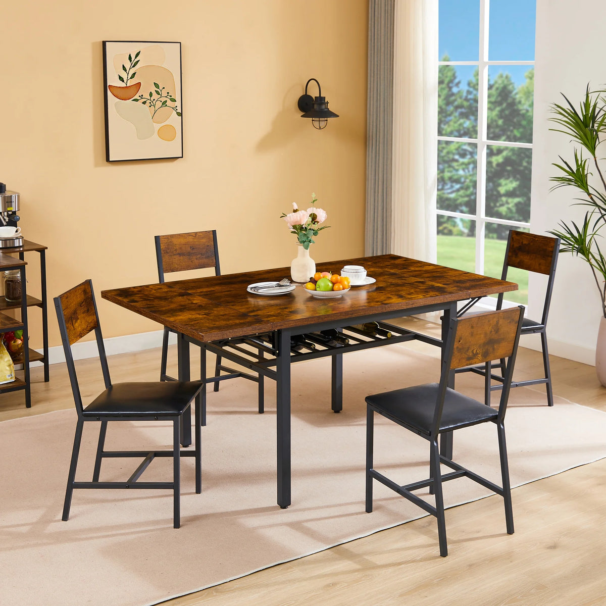 Drop Leaf Kitchen Table for 2-6 People, Small Folding Dining Table with Storage Rack and 1.2 Inches Thick Table Top, Extendable Dining Table for Apartment, Small Spaces, Grey