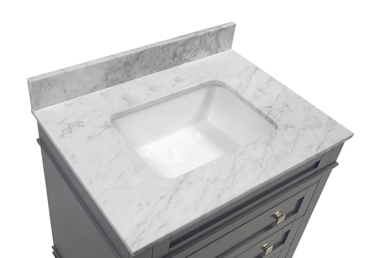 Eleanor 30" Bathroom Vanity with White Cabinet and Carrara Marble Top