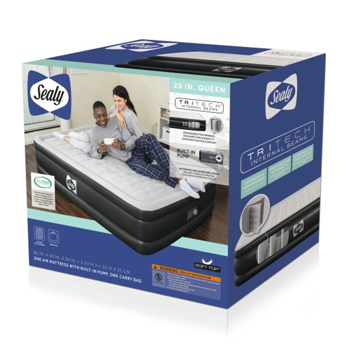 Sealy Tritech 20" Air Mattress Inflatable Bed Twin with Built-In AC Pump