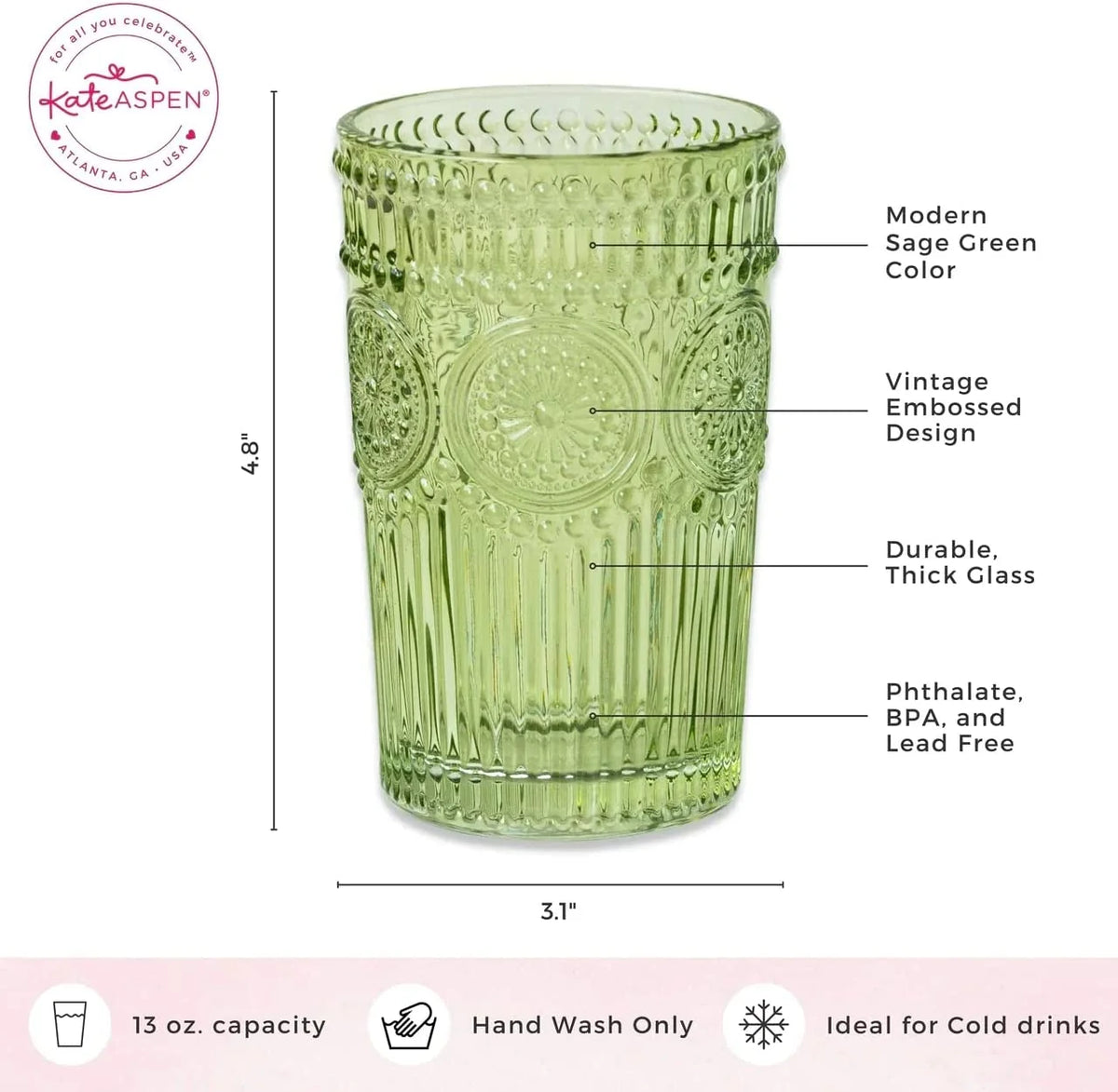 Vintage Textured Amber Striped Drinking Glasses Set of 24, (13 oz) Ribbed Glassware with Flower Design | Cocktail Set, Juice Glass, Water Tumbler
