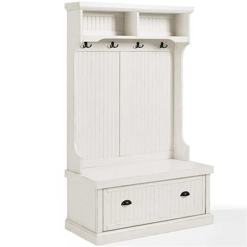 Bowery Hill 4-Hook Coastal Wood Hall Tree in Distressed Navy