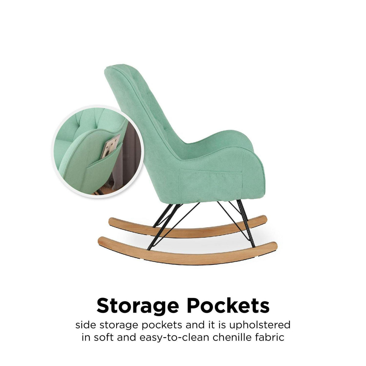 Baby Relax Noah Rocker Chair with Side Storage Pockets. Teal