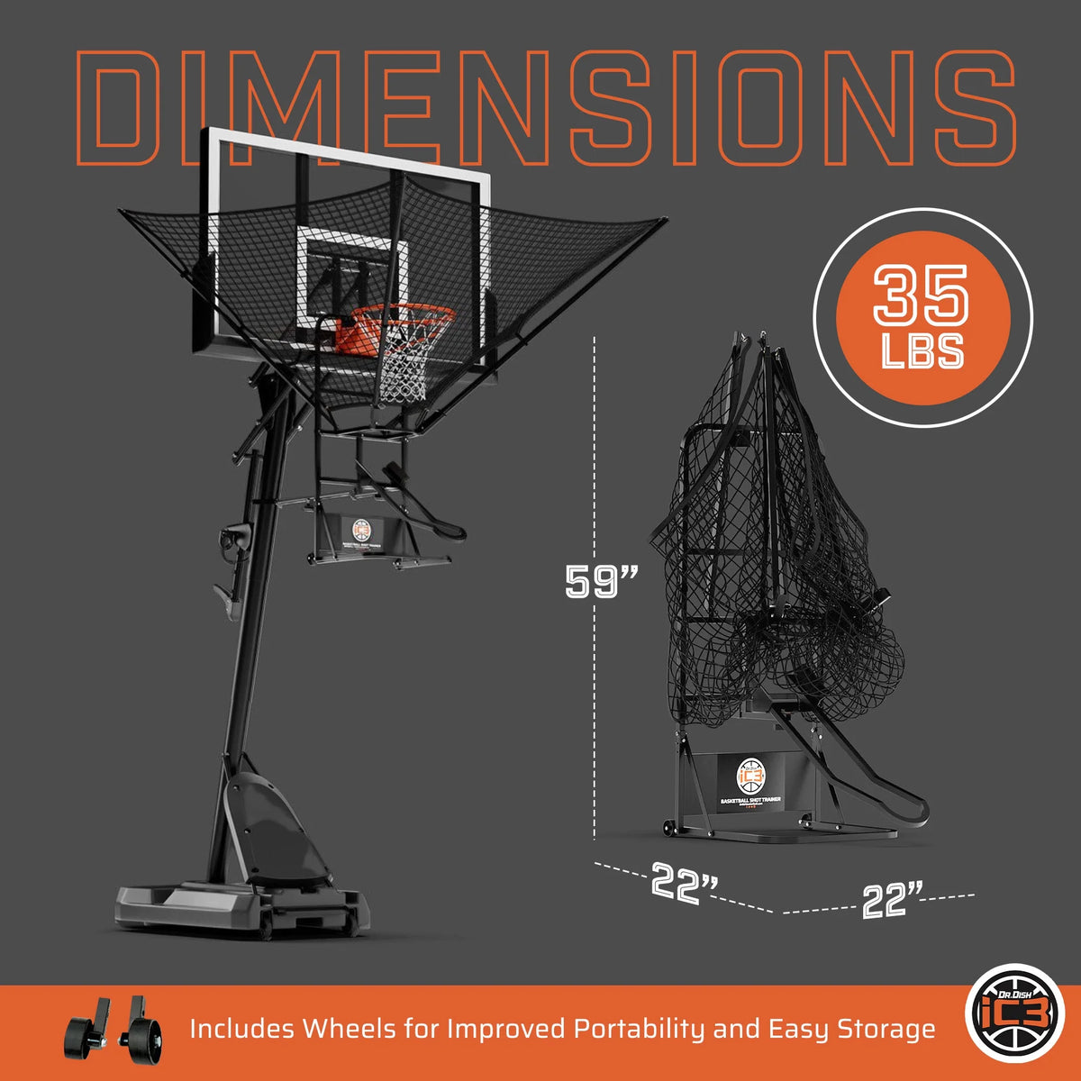 Dr. Dish iC3 Basketball Return Shot Trainer for Pole and Wall Mount Hoops