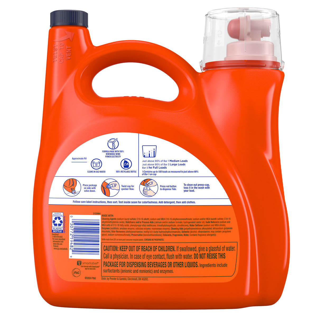 Tide Plus with Ultra Downy Liquid Laundry Detergent, April Fresh, 100 Loads, 128 fl oz