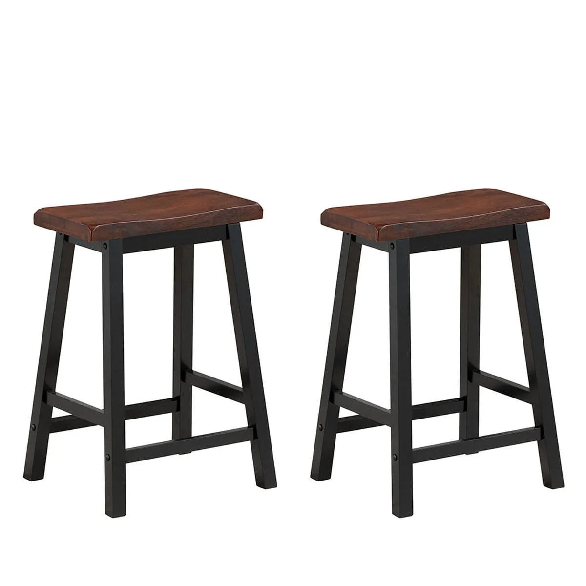 Gymax Set of 2 Bar Stools 24''H Saddle Seat Pub Chair Home Kitchen Dining Room Brown