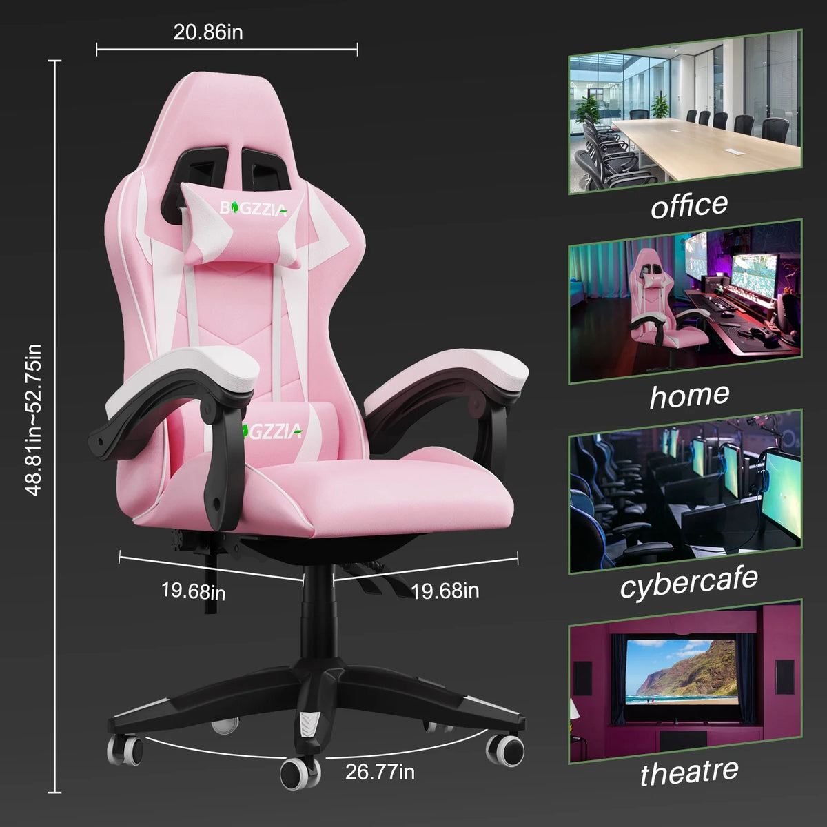 Bigzzia Gaming Chair Pu Leather Office Chair with Ergonomic Lumbar Pillow, Reclining Racing Game Chair Backrest and Seat Height Adjustable Swivel Recliner,Esports Chair with Headrest,Blue