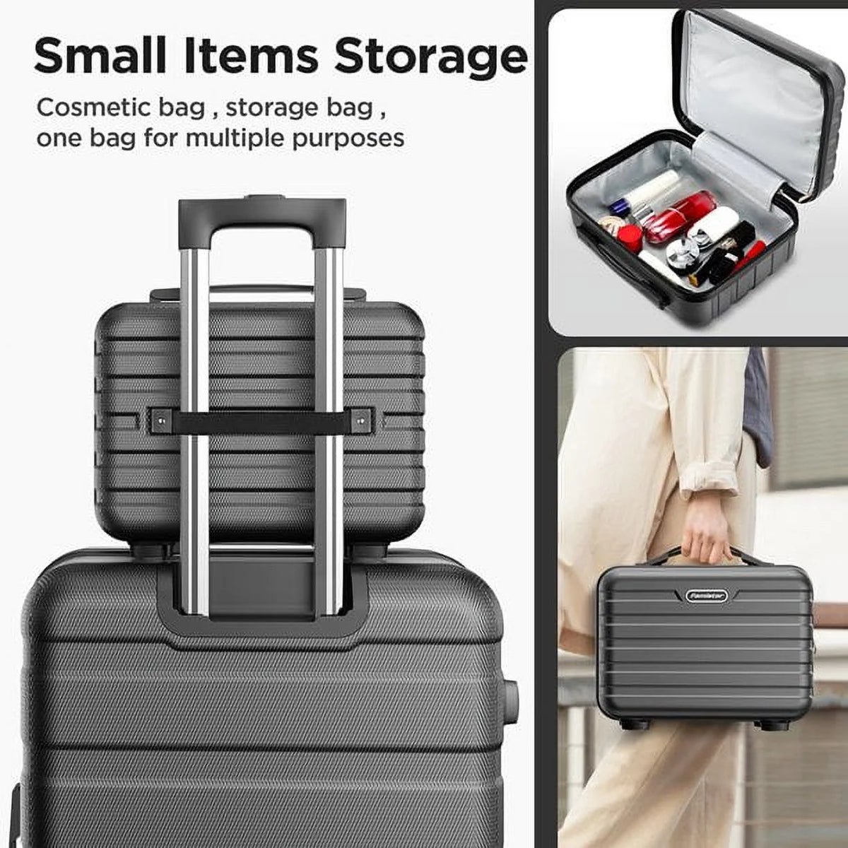 11Pcs Luggage Sets, ABS Hardshell Suitcase w/ Dual 360° Spinner Wheels & TSA Lock, Lightweight Durable Hardside Carry on Luggage for Travel, Deep Black