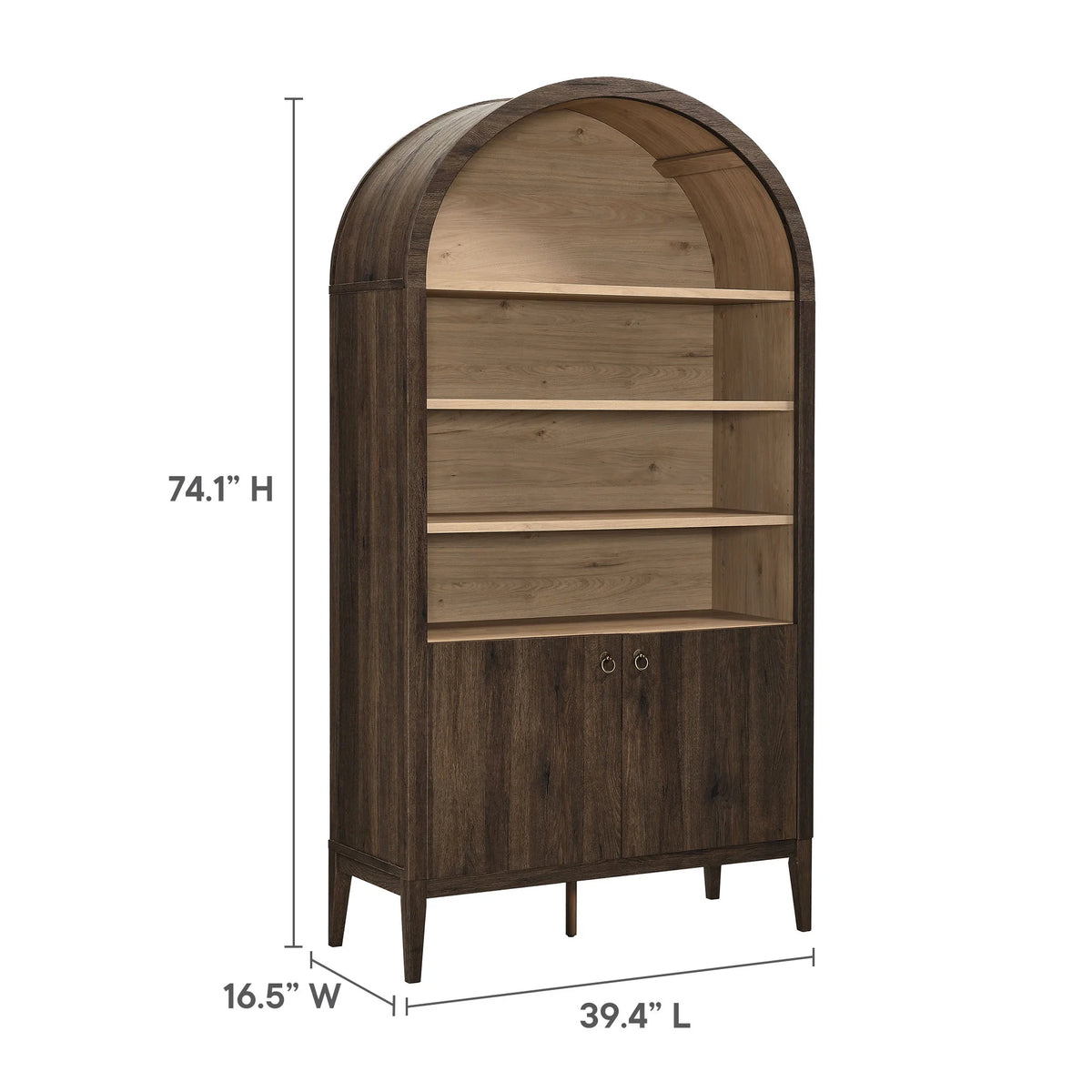 Modway Nolan 74" Tall Arched Storage Display Cabinet Bookshelf in Black