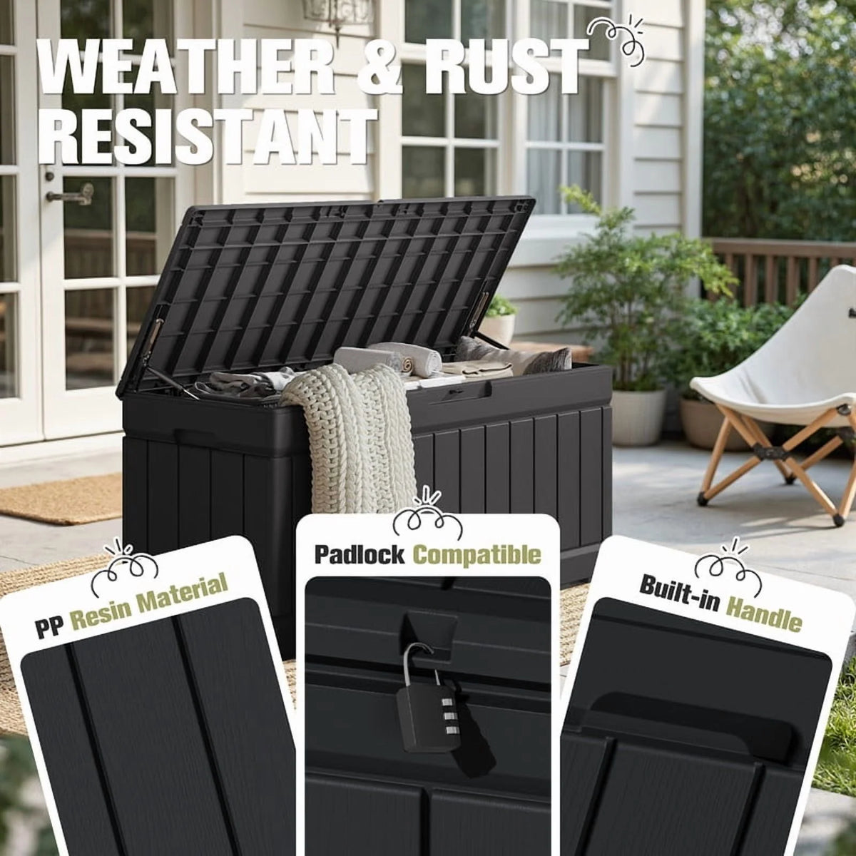 Homall 82 Gallon Outdoor Storage in Resin Deck Box 45.66in Width Lockable Deck Box, Black