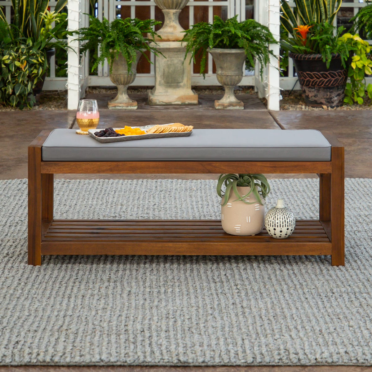 Manor Park Chevron Outdoor Storage Acacia Wood Bench - Brown