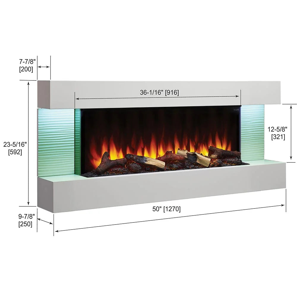 SimpliFire Format 10"D x 60"W x 23"H Floating Mantel Electric Fireplace - White