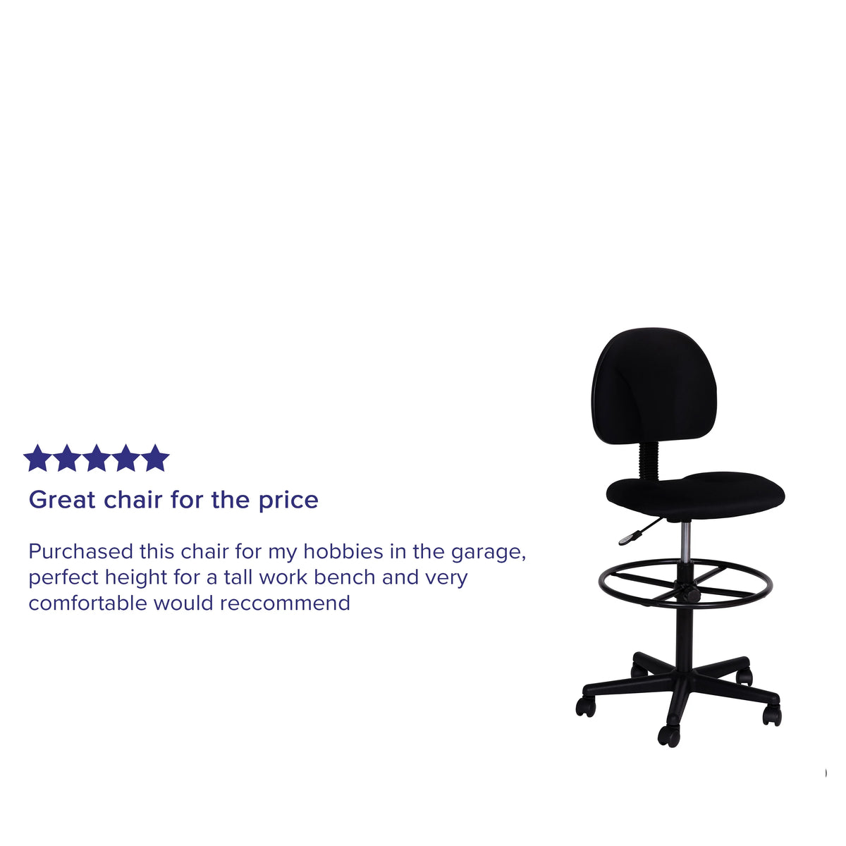 Emma  Oliver Black Fabric Drafting Chair (Cylinders: 22.5"-27"H, 26"-30.5"H)
